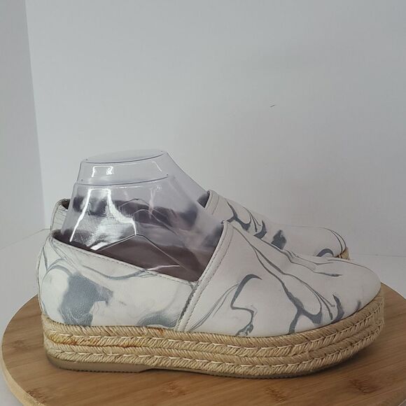 Naturalizer Thea Blue Marble Leather Espadrille Platform Shoes Size 7W - Picture 1 of 10